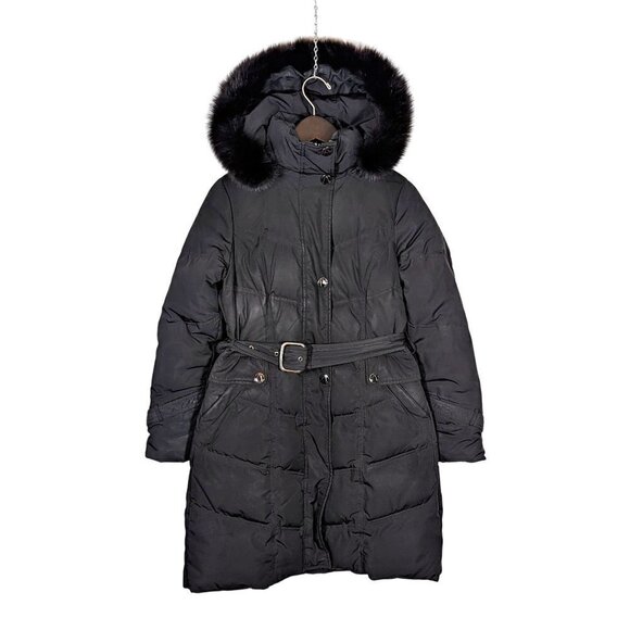 Sachi Finland Blue FOX Fur Down Puffer Hooded Parka Coat Jacket XS X-Small - Picture 1 of 12